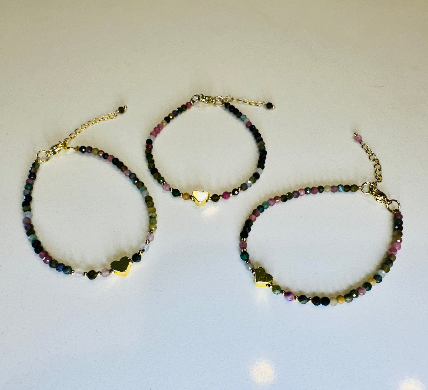 Sisterly: Golden Heart Rainbow Tourmaline bracelet | Silver, Pink, Green