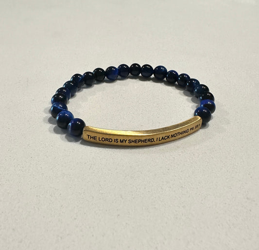 The Lord Is My Shepherd, I Lack Nothing Ps. 23:1 | Blue Lapis Lazuli, Yellow Gold