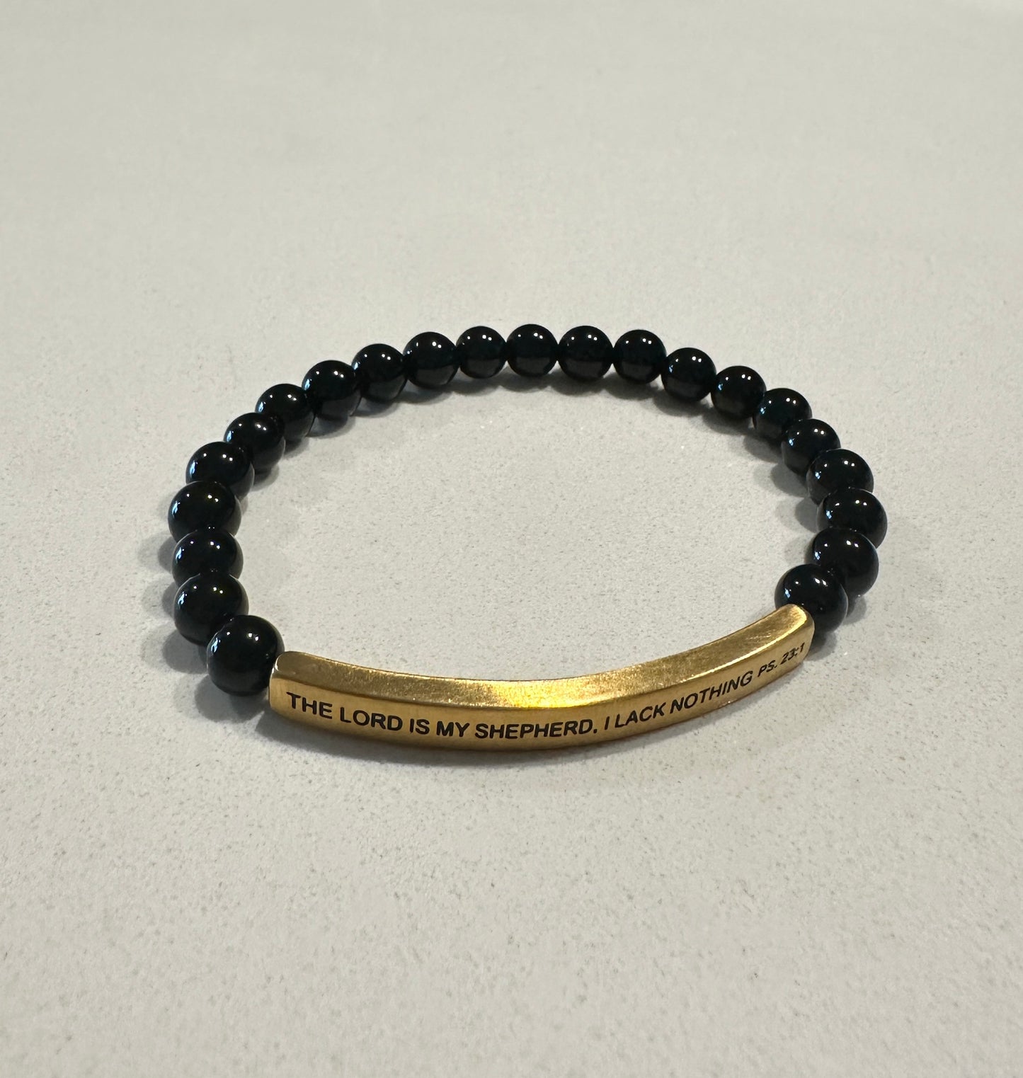 The Lord Is My Shepherd, I Lack Nothing Ps. 23:1 | Black Obsidian, Yellow Gold