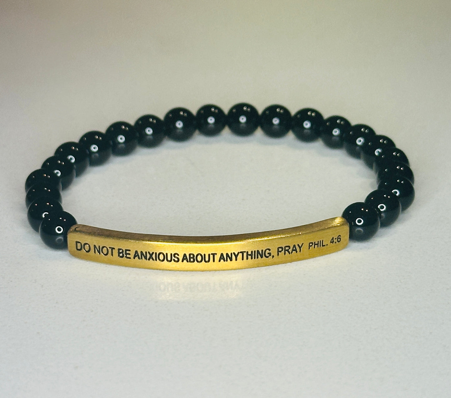 Don't Be Anxious About Anything, Pray Phil 4:6 | Black Obsidian, Yellow Gold