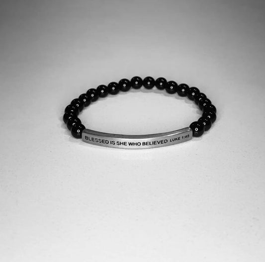 Blesses Is She Who Believed, Luke 1:45 | Black Obsidian, Silver