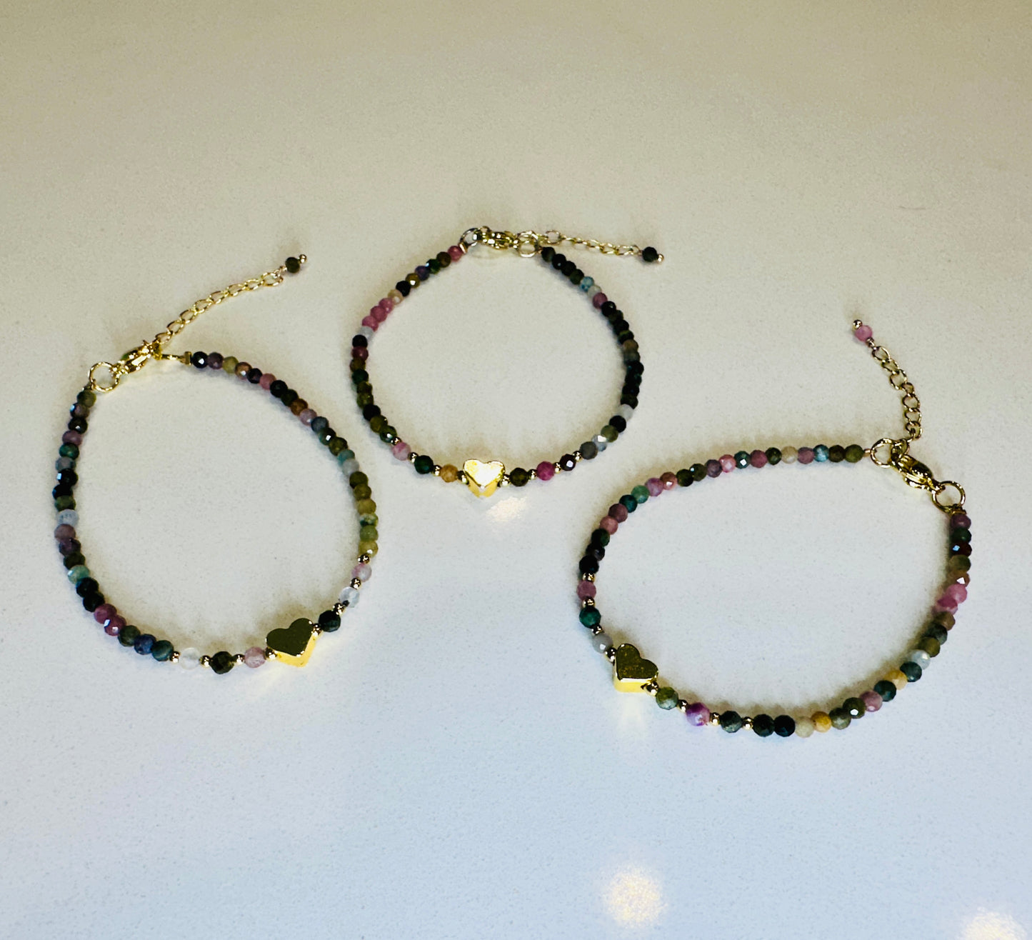 Sisterly: Golden Heart Rainbow Tourmaline bracelet  | Silver, Pink, Green