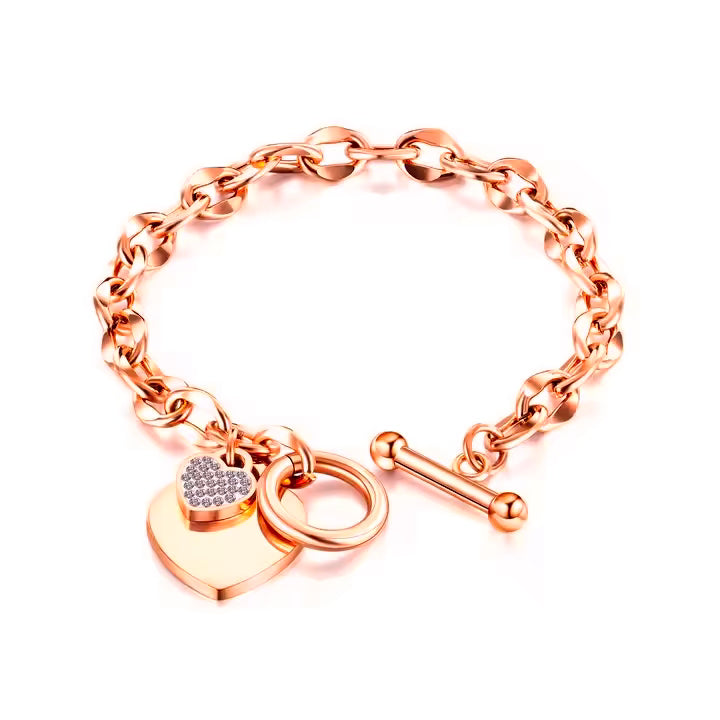 Double Heart Tag bracelet  | Rose Gold